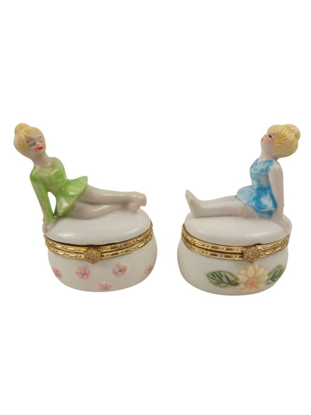 K Collection Trinket Boxes Set of 2 Hinged Ballerina Girl Flowers Porcelain